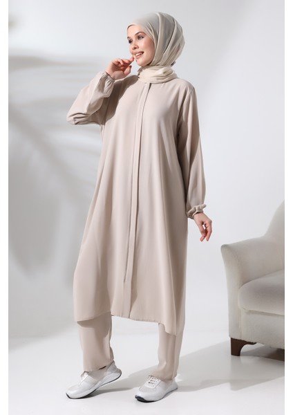 Kadın Hac ve Umre Kıyafeti Tesettür Ikili Takım Krem fırsatları