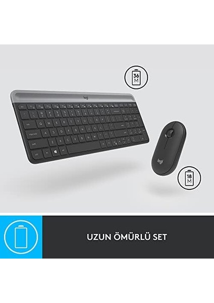 MK470 Slim Kablosuz Klavye Mouse Seti, 12 Fn Kısayolu ile Kompakt Klavye, Sağ ve Sol Elle Kullanılabilir, 10 M Kullanım Mesafesi, Sessiz, Türkçe Q Klavye, Siyah