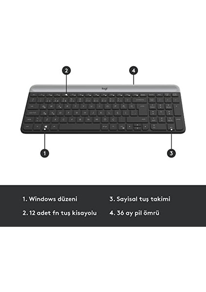 MK470 Slim Kablosuz Klavye Mouse Seti, 12 Fn Kısayolu ile Kompakt Klavye, Sağ ve Sol Elle Kullanılabilir, 10 M Kullanım Mesafesi, Sessiz, Türkçe Q Klavye, Siyah