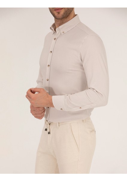 Erkek Bej Slim Fit Uzun Kollu Gömlek 50266609-VR011