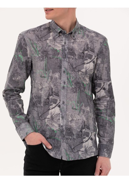 Erkek Gri Slim Fit Uzun Kollu Gömlek 50266599-VR024