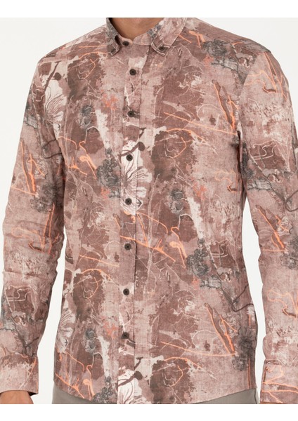 Erkek Açık Kahverengi Slim Fit Uzun Kollu Gömlek 50266599-VR002