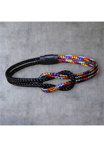 Çelik Hasır Örgü Bileklik - Denizci Düğümü - Siyah-Çok Renkli