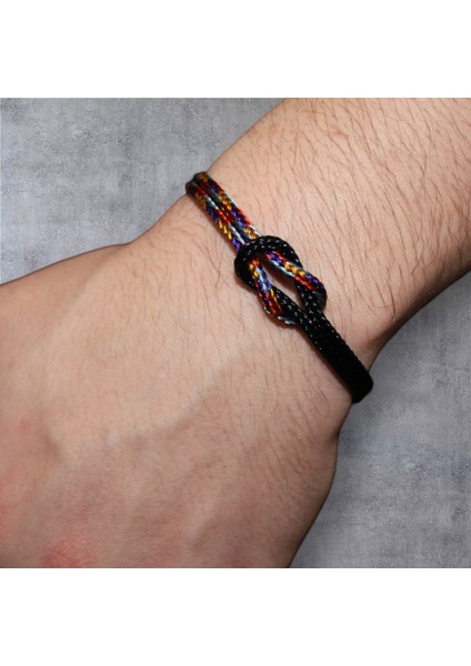 Çelik Hasır Örgü Bileklik - Denizci Düğümü - Siyah-Çok Renkli fiyatları