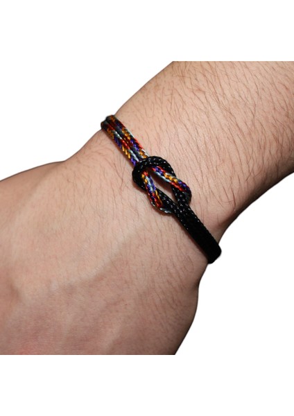 Çelik Hasır Örgü Bileklik - Denizci Düğümü - Siyah-Çok Renkli fırsatları