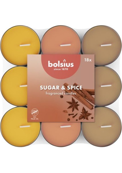 Şeker Baharat Kokulu Tealight Mum, 18'li Pkt, 3,5 Saat Yan Ma, Doğal Özler Içerir,palmiye Yağı Yoktur