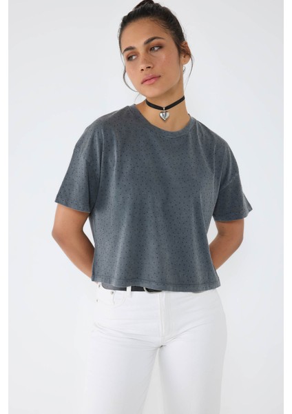 Taş Işlemeli Crop T-Shirt