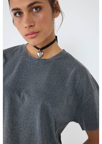 Taş Işlemeli Crop T-Shirt