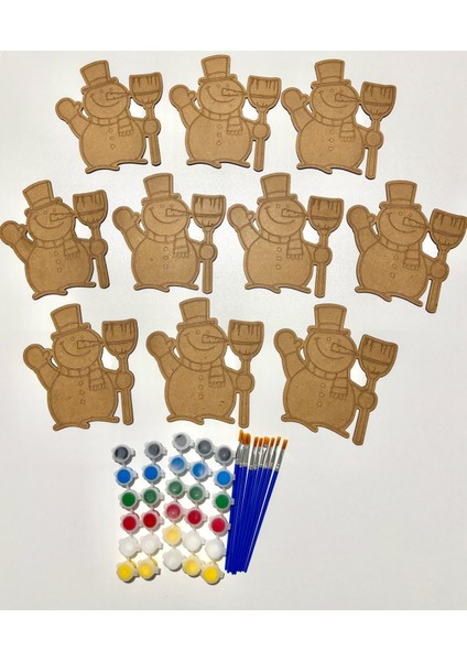 10lu Paket Ahşap Kardan Adam Boyama Eğitici Etkinlik Boya Seti fiyatları