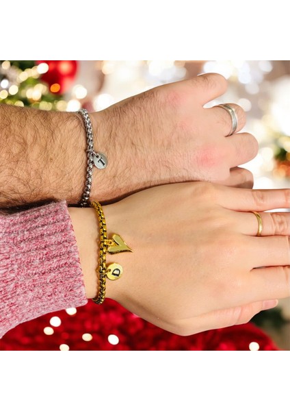 Çelik Bileklik Harfli Sevgililer Gününe Özel Kararmaz