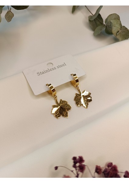 Kadın Gold Renk Yaprak Model 316 L Çelik Küpe fiyatları
