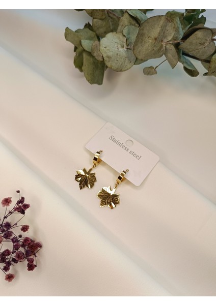 Kadın Gold Renk Yaprak Model 316 L Çelik Küpe modelleri