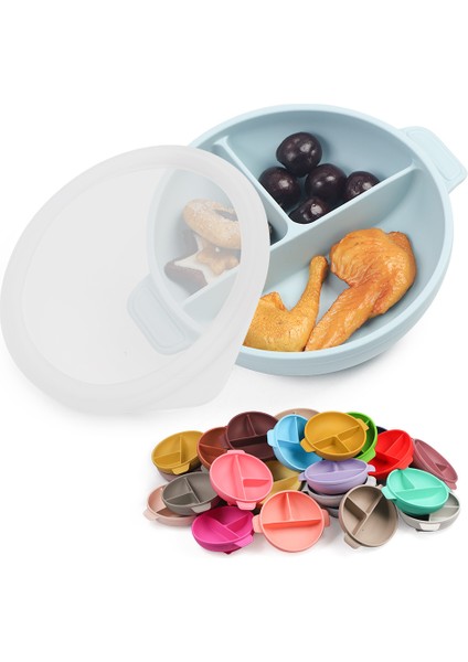 Silikon Beslenme Seti / Kapaklı Vakumlu Silikon Mama Tabağı, Kase, Çatal, Kaşık, Pipet, Önlük, Bardak, Paslanmaz Çelik Çatal, Kaşık ve Saklama Kutusu / Mavi fırsatları