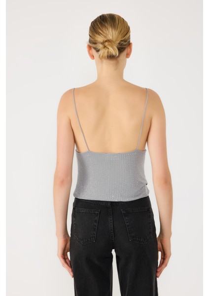 Degaje Yaka Taş Işlemeli Top Body
