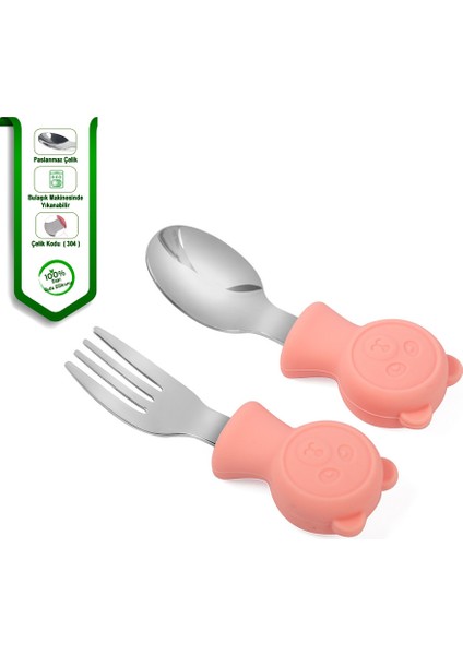 Silikon Beslenme Seti Vakumlu Mama Tabağı Ve Kasesi, Önlük, Çatal-kaşık, Pipetli Bardak/Pembe