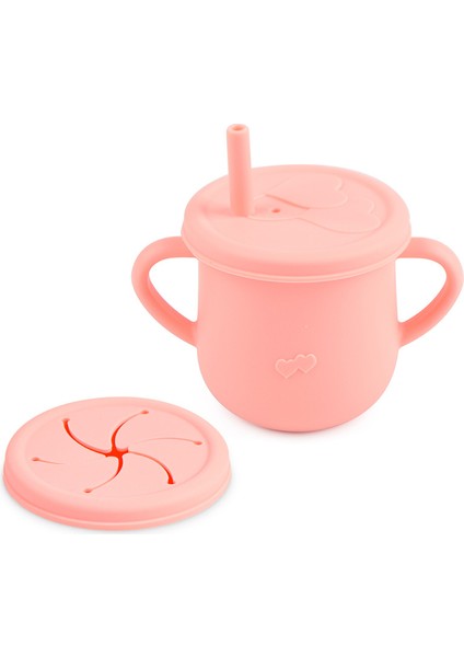 Silikon Beslenme Seti Vakumlu Mama Tabağı Ve Kasesi, Önlük, Çatal-kaşık, Pipetli Bardak/Pembe
