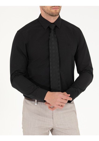 Erkek Siyah Slim Fit Uzun Kollu Klasik Gömlek 50268203-VR046