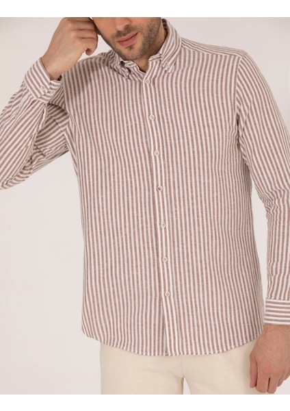 Erkek Kahverengi Regular Fit Uzun Kollu Gömlek 50269387-VR029