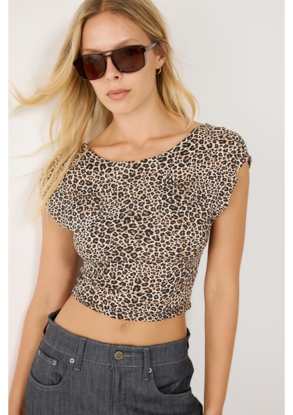 Sırt Dekolteli Leopar Desenli Top Body