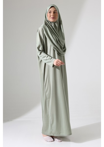 Başörtülü Tek Parça Namaz Elbisesi - Mint Yeşili - 5015