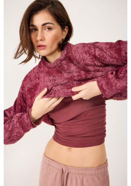 Yıkamalı Basic Crop Sweatshirt