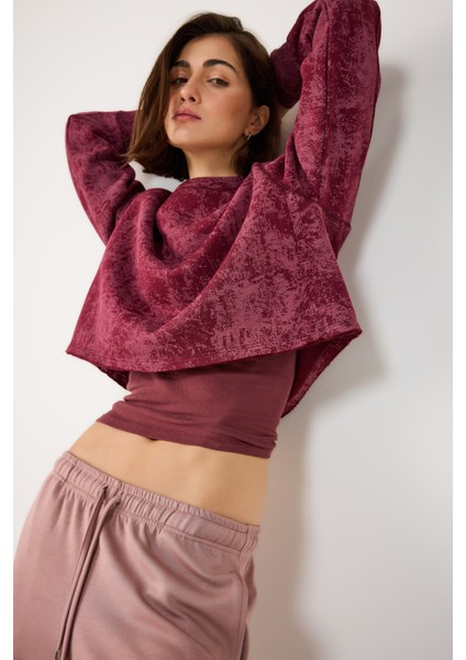 Yıkamalı Basic Crop Sweatshirt