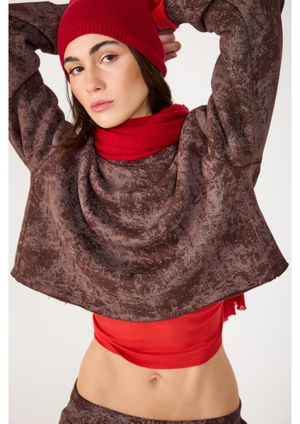 Yıkamalı Basic Crop Sweatshirt