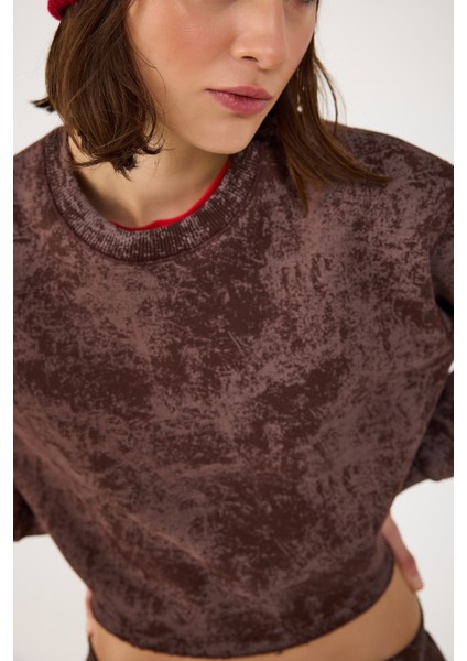 Yıkamalı Basic Crop Sweatshirt
