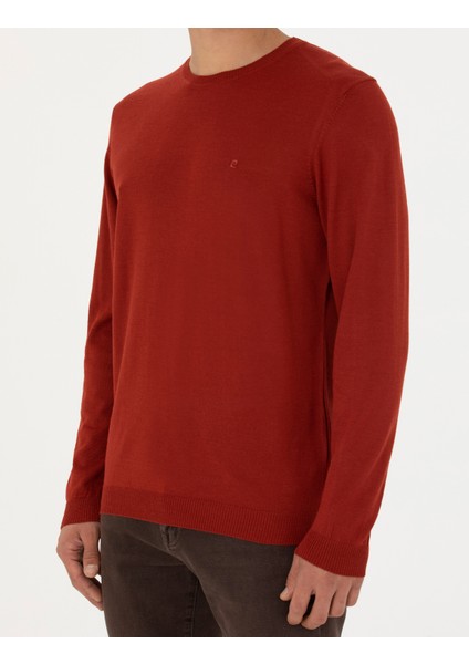 Erkek Kiremit Slim Fit Bisiklet Yaka Yün Karışımlı Basic Triko Kazak 50270054-VR031