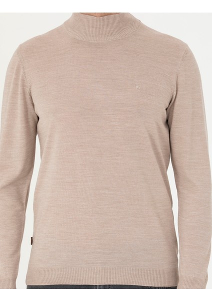 Erkek Taş Slim Fit Yarım Balıkçı Yaka Yün Karışımlı Basic Triko Kazak 50270055-VR049