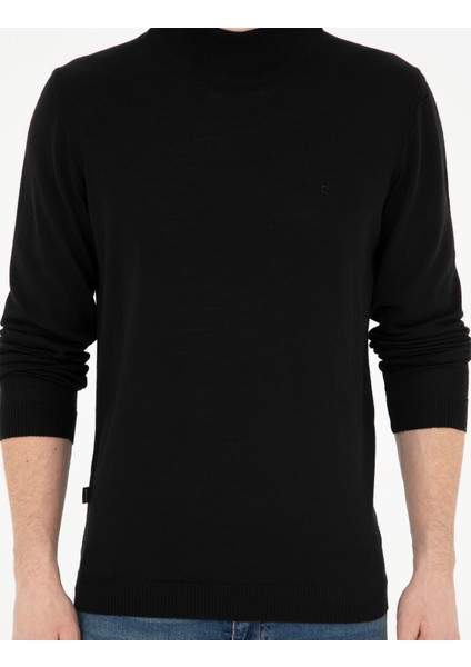 Erkek Siyah Slim Fit Yarım Balıkçı Yaka Yün Karışımlı Basic Triko Kazak 50270055-VR046