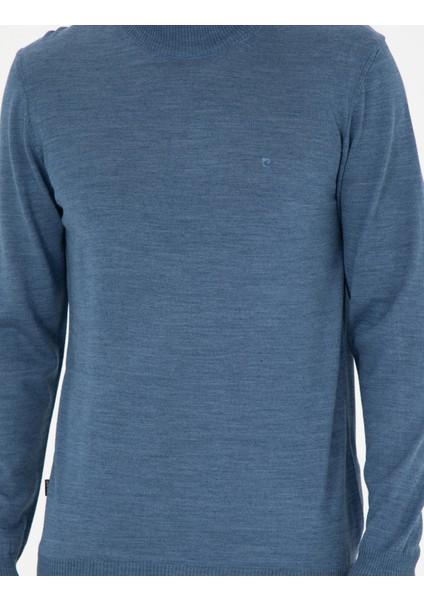Erkek Mavi Slim Fit Yarım Balıkçı Yaka Yün Karışımlı Basic Triko Kazak 50270055-VR036