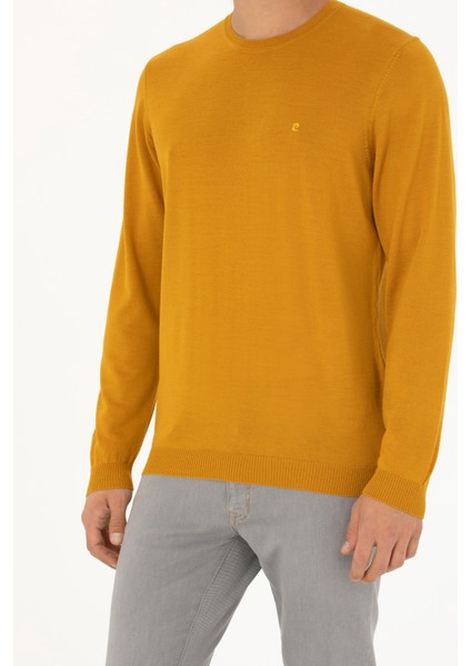 Erkek Safran Slim Fit Bisiklet Yaka Yün Karışımlı Basic Triko Kazak 50270054-VR043