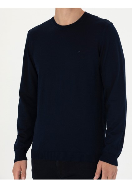 Erkek Lacivert Slim Fit Bisiklet Yaka Yün Karışımlı Basic Triko Kazak 50270054-VR033