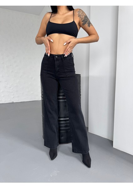 Üstten Cepli Ispanyol Jean Pantalon