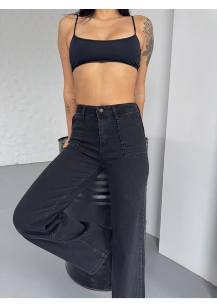 Üstten Cepli Ispanyol Jean Pantalon
