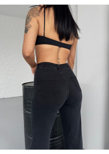 Üstten Cepli Ispanyol Jean Pantalon