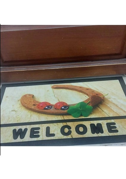 Home Italyan Format Kapı Paspas 40X68CM Welcome Uğur Böcek Lucky Şanslı At Nal Dört Yaprak 1 Adet