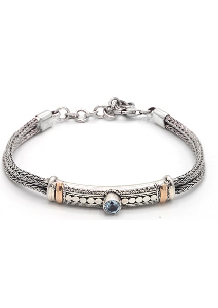 Akuamarin Taşlı 925 Ayar Saf Gümüş Hasır Zincir Unisex 2'li Set 201023667 modelleri