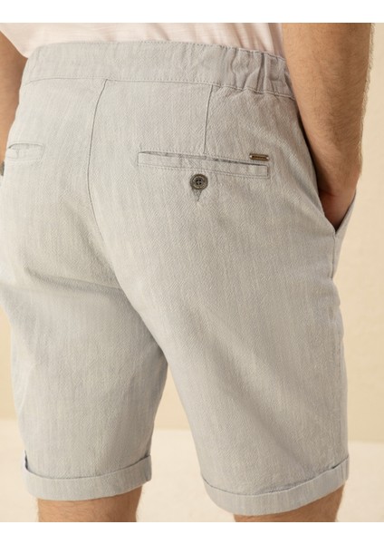Erkek Açık Mavi Slim Fit Beli Lastikli Bağcıklı Bermuda Şort 50270741-VR003