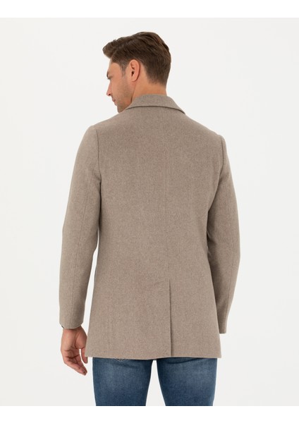 Erkek Bej Yün Karışımlı Slim Fit Kaşe Kaban 50270887-VR011
