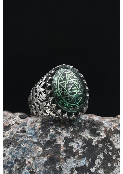 925 Ayar Gümüş Erkek Yüzüğü Sıkma Kehribar Taşlı Hz. Süleyman Mührü 901454 fiyatları