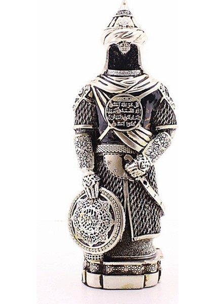 Polyester Üzerine Metal Kaplama Biblo Zırhlı Cevşen Ayetli Asker Gümüş Biblo 3 Boyutlu Küçük Boy 24 cm