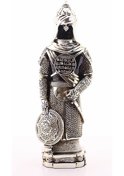 Polyester Üzerine Metal Kaplama Biblo Zırhlı Cevşen Ayetli Asker Gümüş Biblo 3 Boyut Büyük Boy 32 cm