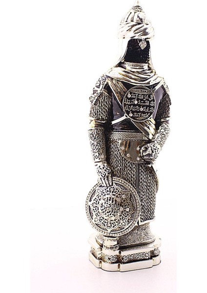 Polyester Üzerine Metal Kaplama Biblo Zırhlı Cevşen Ayetli Asker Gümüş Biblo 3 Boyut Büyük Boy 32 cm