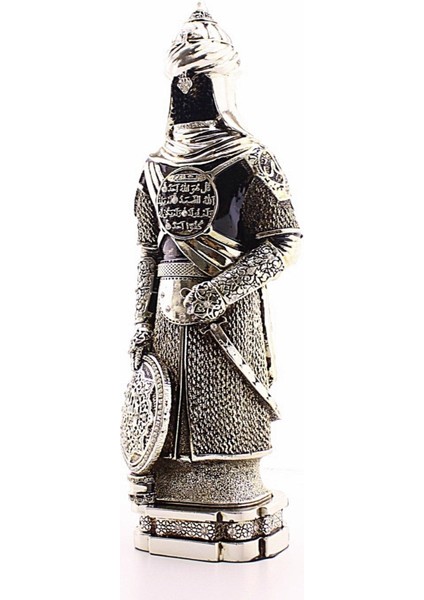 Polyester Üzerine Metal Kaplama Biblo Zırhlı Cevşen Ayetli Asker Gümüş Biblo 3 Boyut Büyük Boy 32 cm