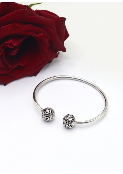 Yöresel Zarif Top Model 925 Ayar Saf Gümüş Kadın Bilezik 201023641