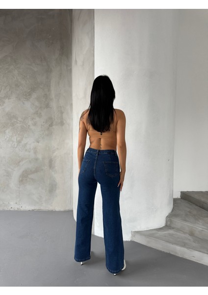 Üstten Cepli Ispanyol Jean Pantalon