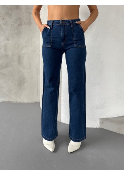 Üstten Cepli Ispanyol Jean Pantalon