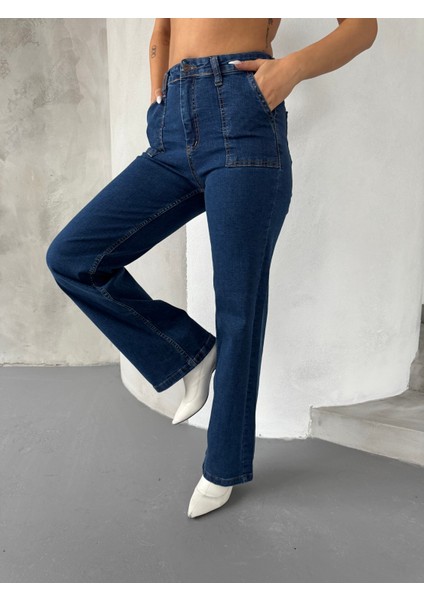 Üstten Cepli Ispanyol Jean Pantalon